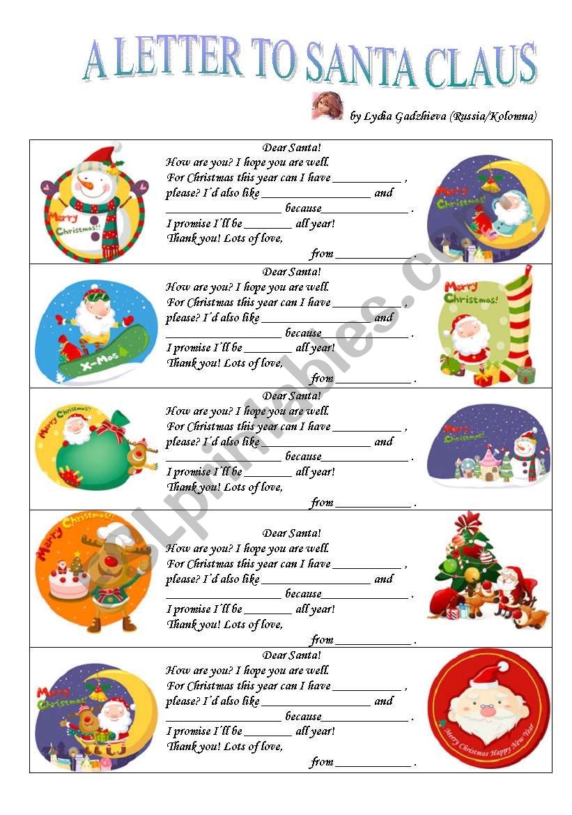 A LETTER TO SANTA CLAUS worksheet