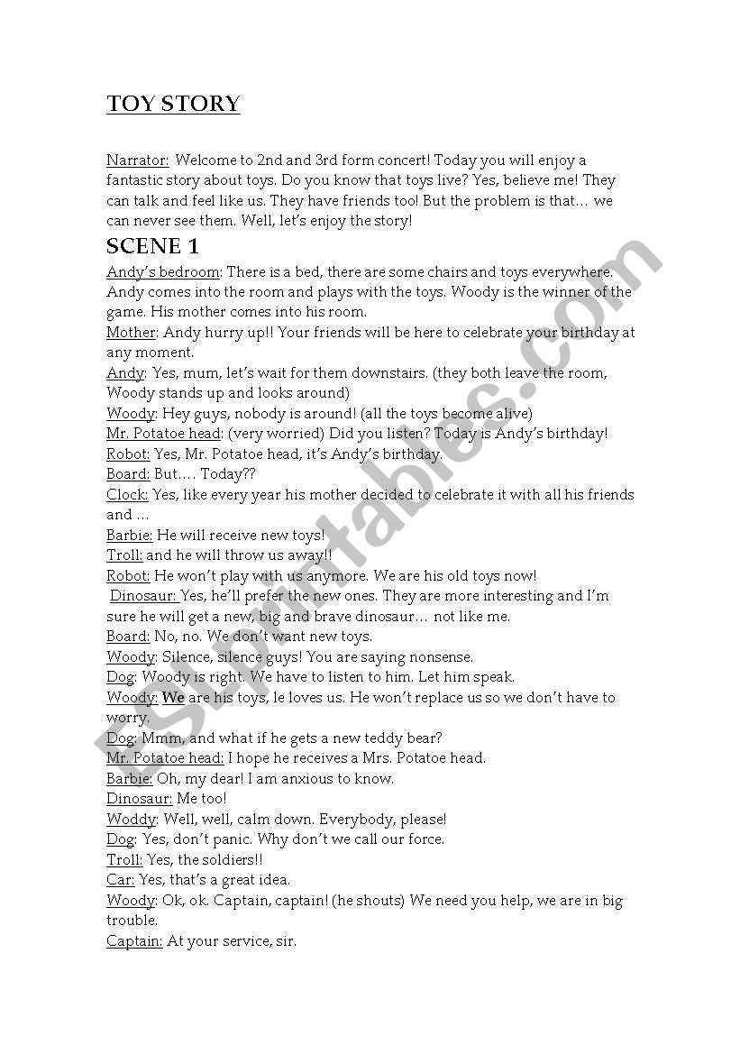 Toy Story (play adapted) worksheet