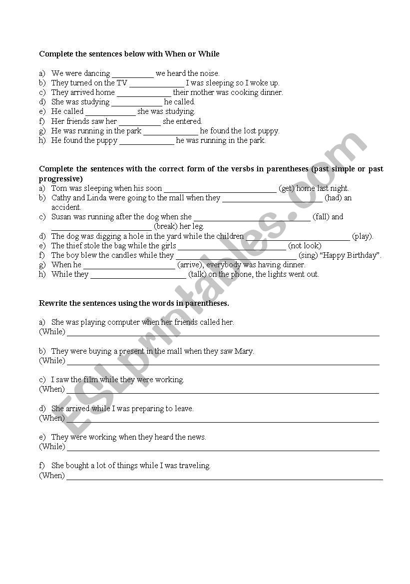 Past Review worksheet