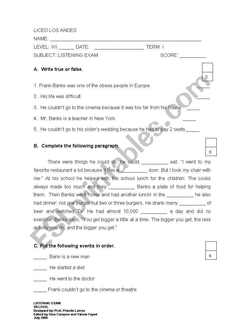 listening worksheet