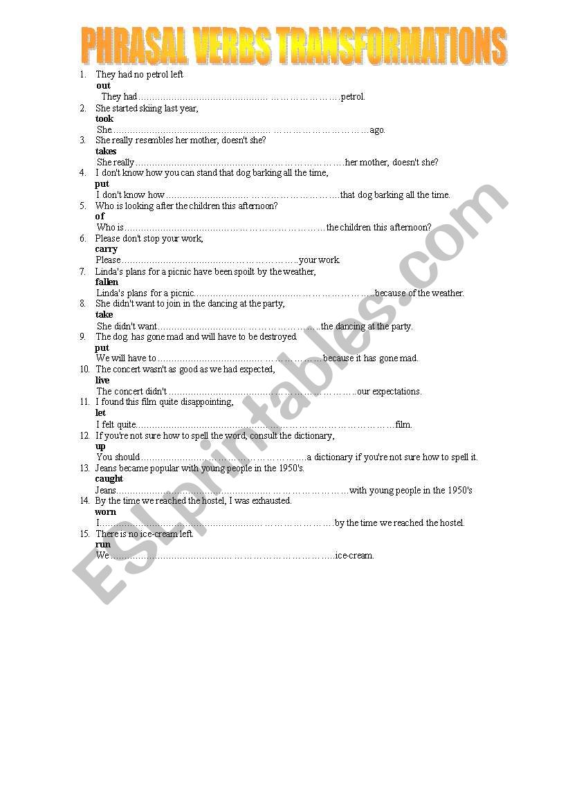 Phrasal Verbs Transformations for the FCE exam