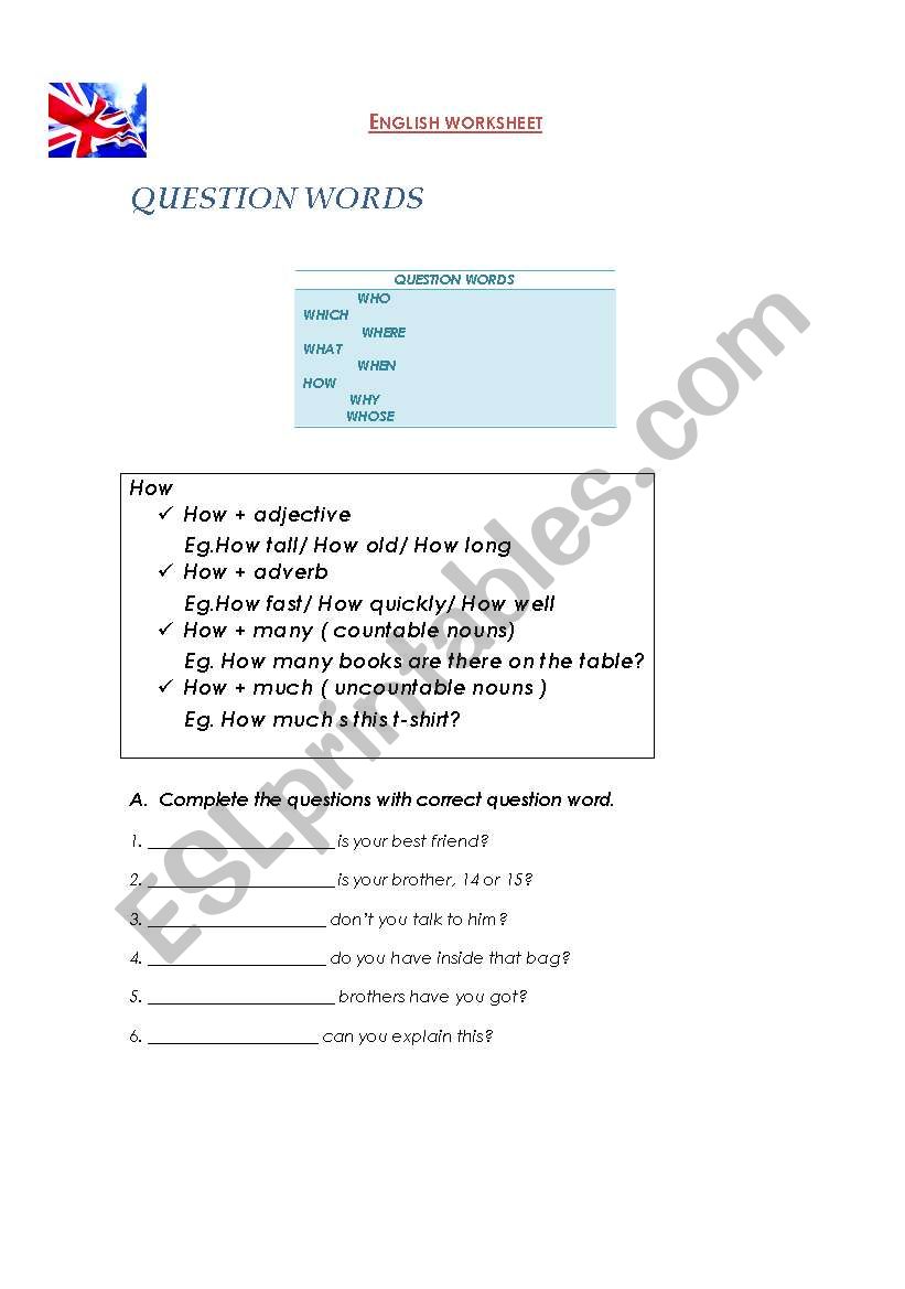 question words worksheet