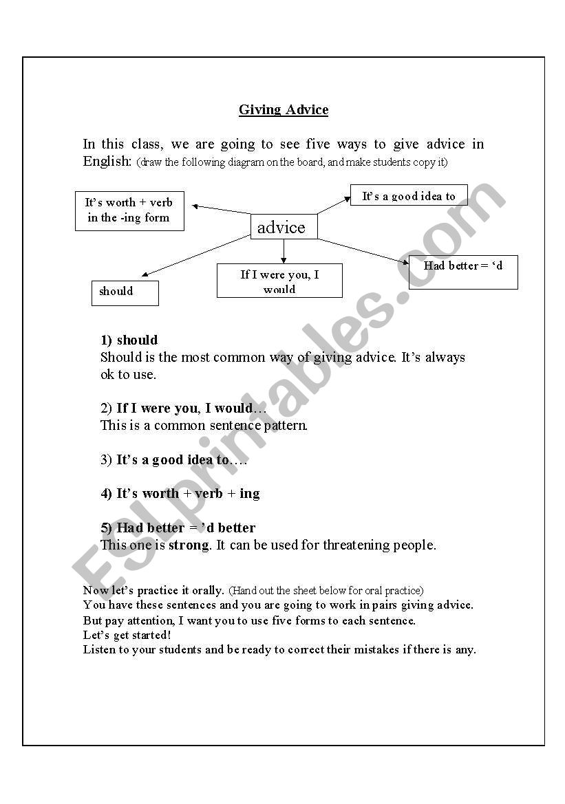 Giving Advice worksheet