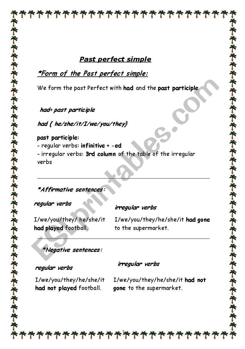 past perfect worksheet