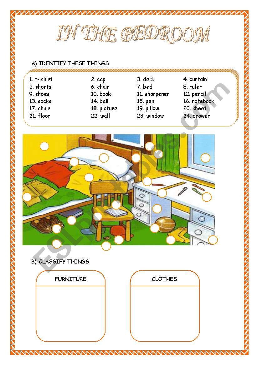 IN THE BEDROOM worksheet