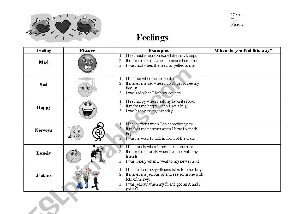 Feelings worksheet worksheet