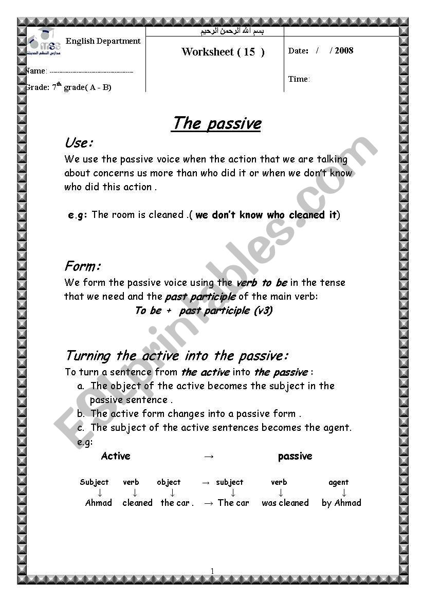 the passive worksheet