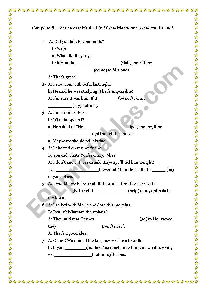 1 and 2 Conditinal  worksheet