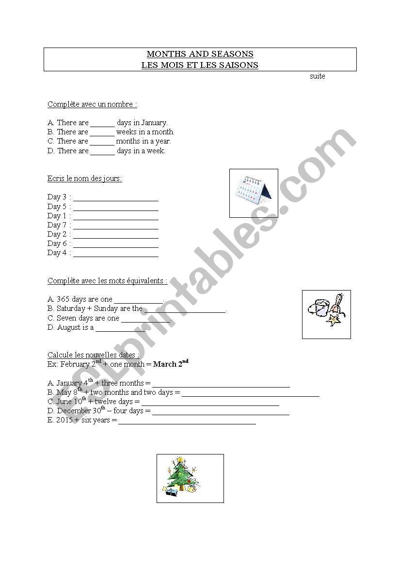 Months ans seasons- sheet 2 worksheet