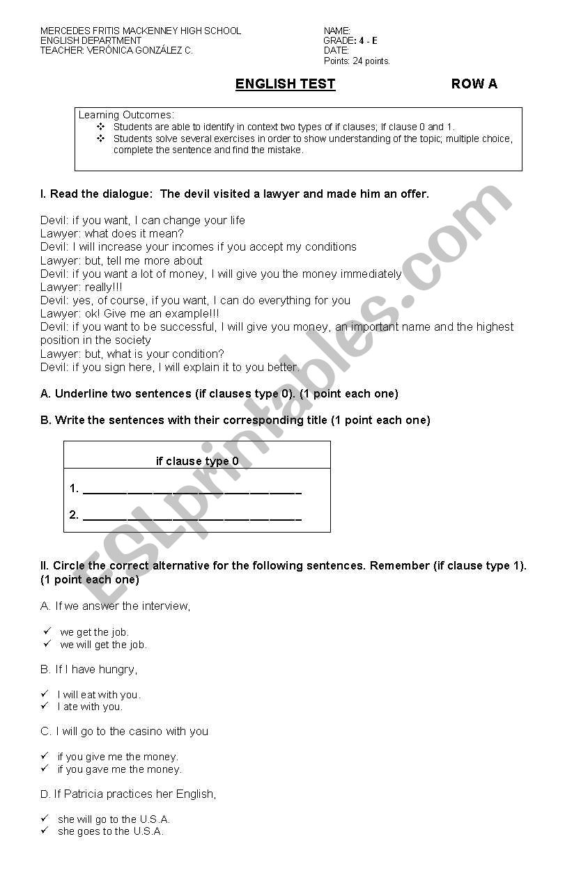 If clause type 0 and 1 worksheet