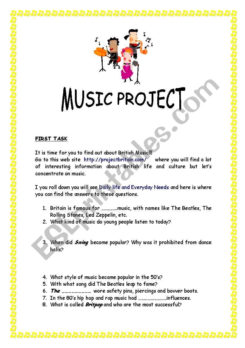 MUSIC worksheet