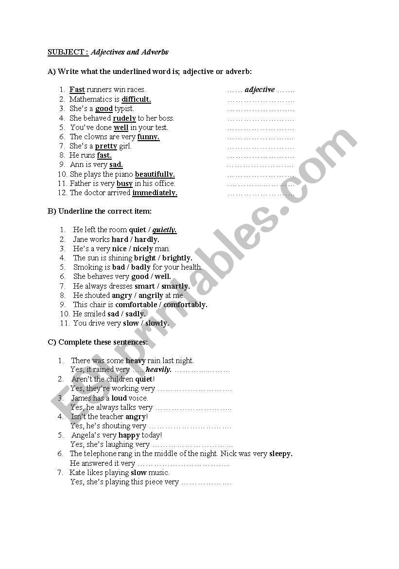 adjectives and adverbs worksheet