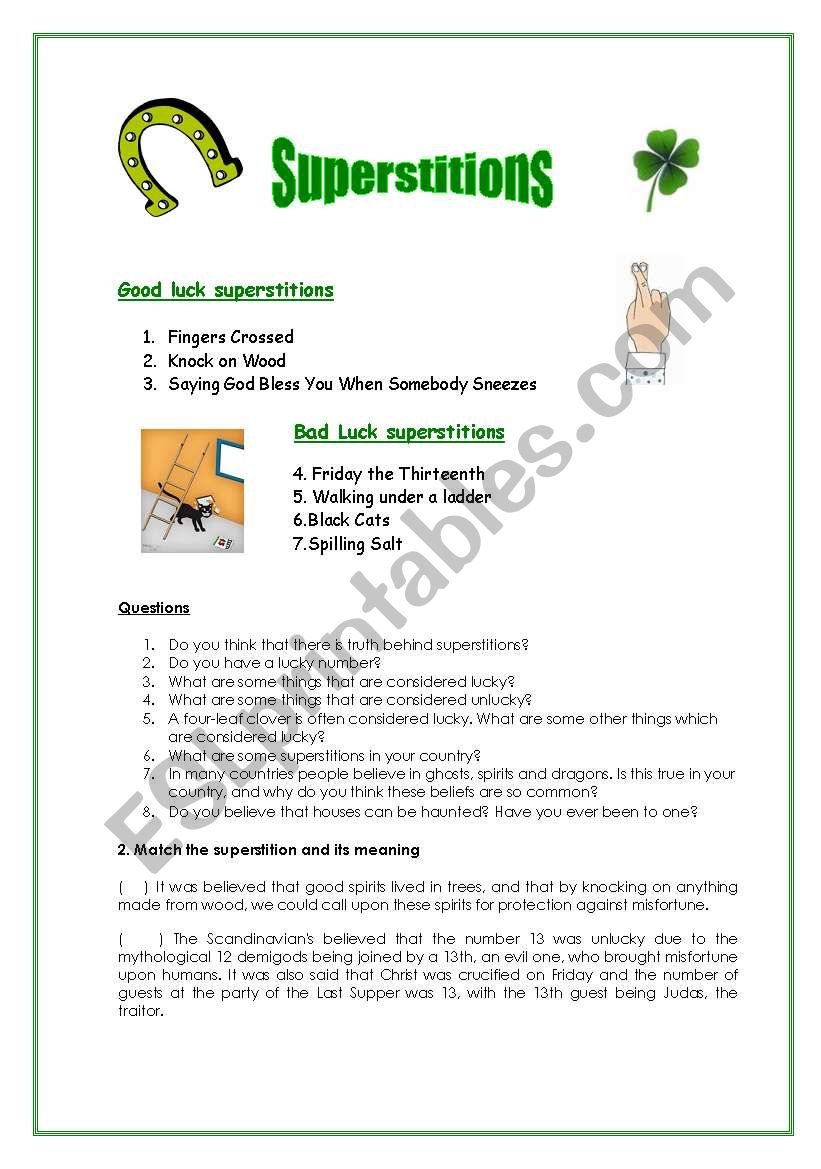 Superstitions worksheet