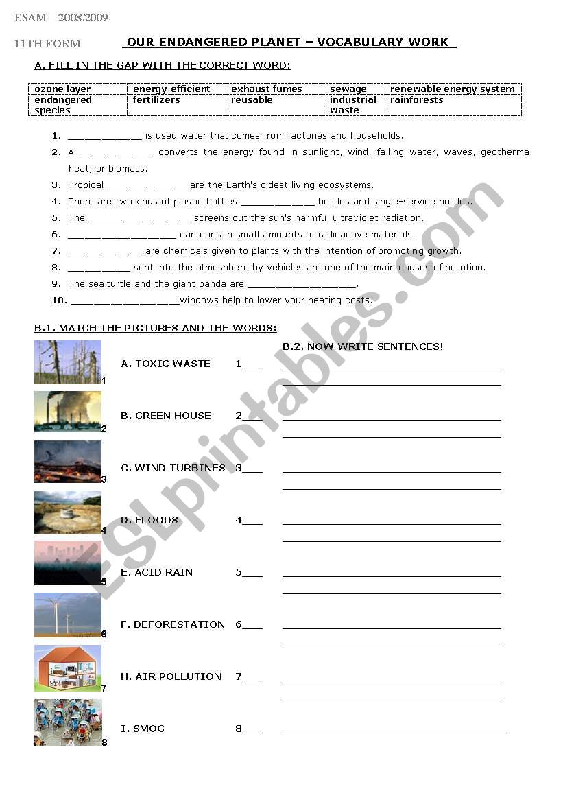 our endangered planet worksheet