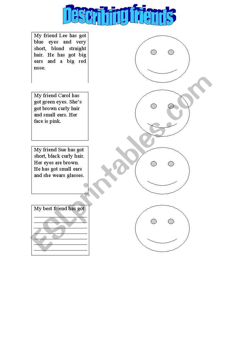 Describing friends worksheet