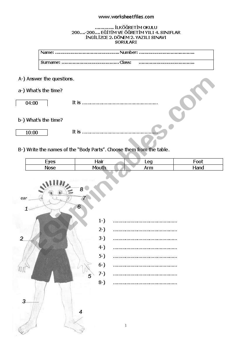 Another 4th grade Quiz for Turkish stdents