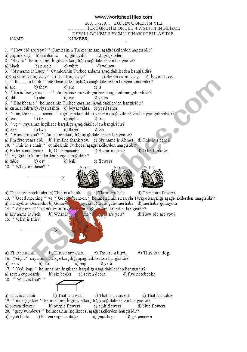 A test designed for 4th grade Turkish students.