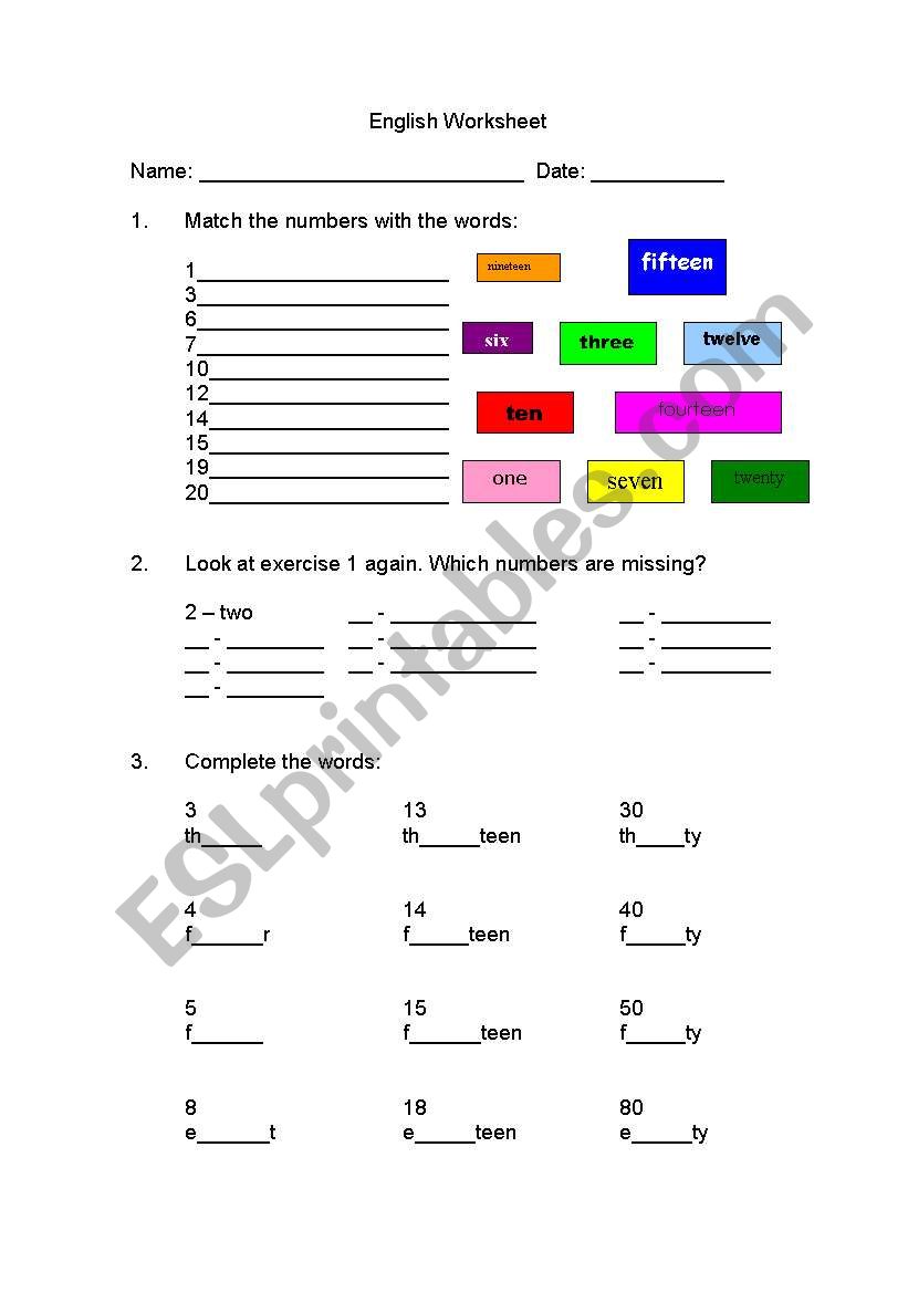 CARDINAL NUMBERS worksheet