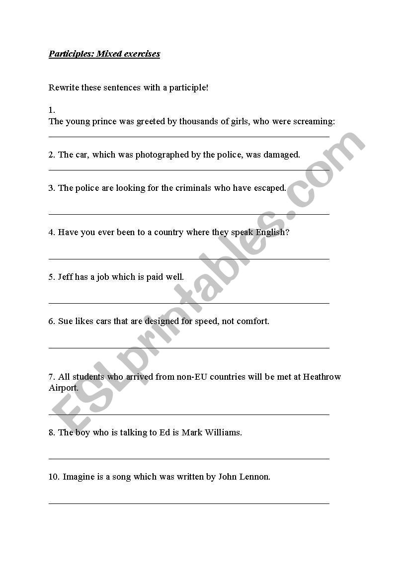 Participles  worksheet