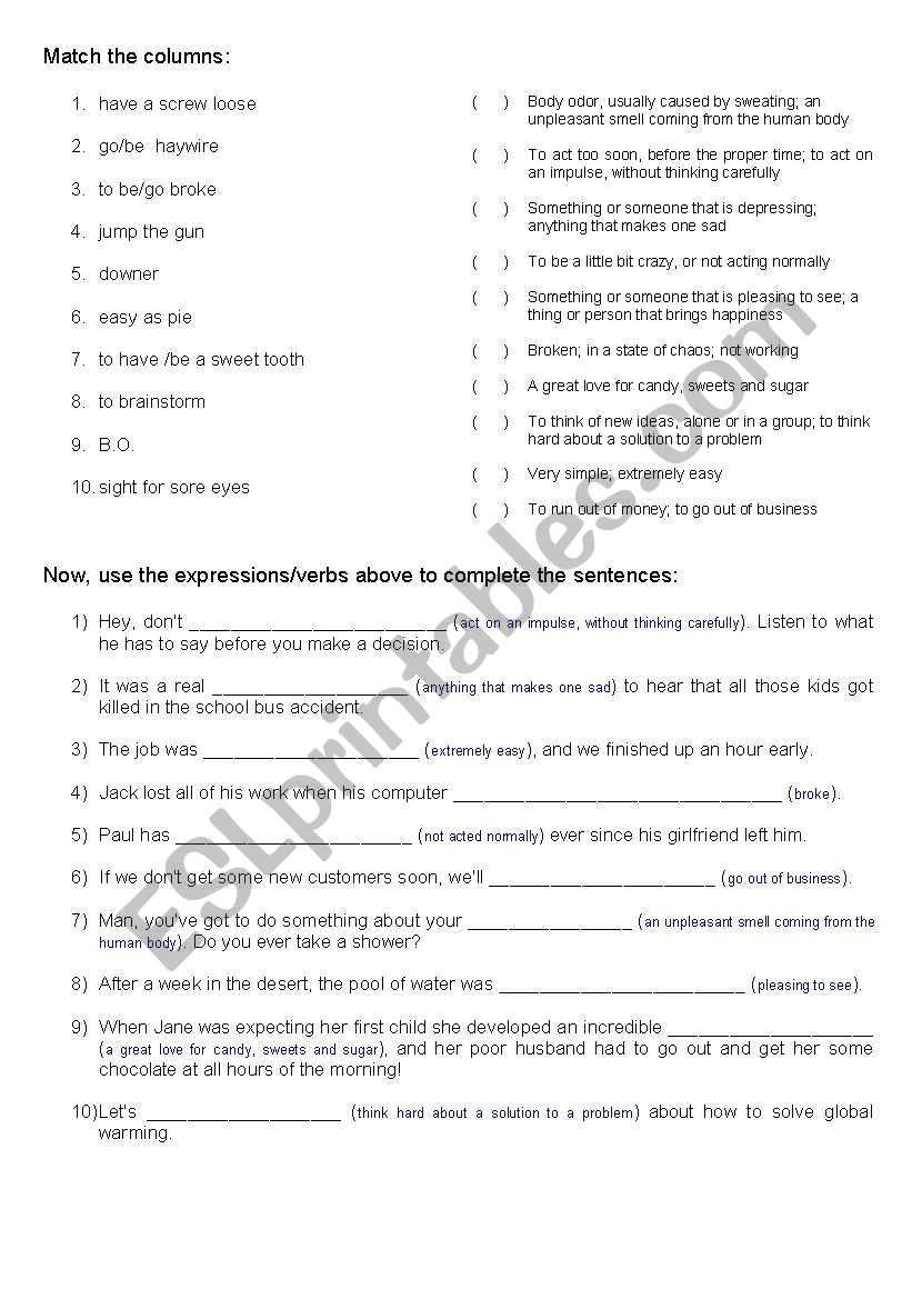 slangs worksheet