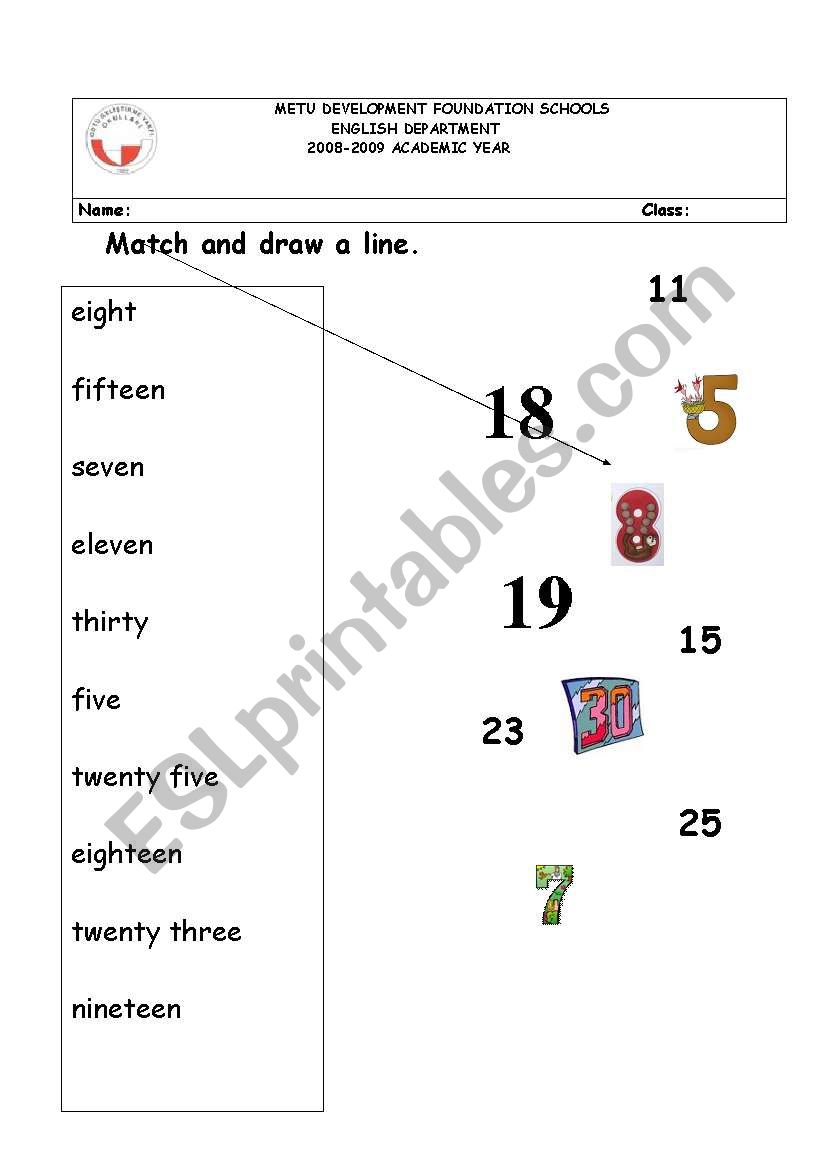 numbers worksheet