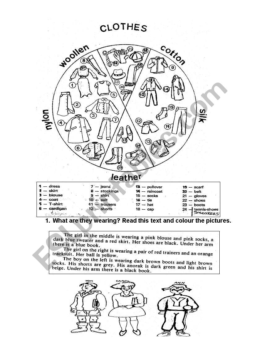 Colouring clothes worksheet