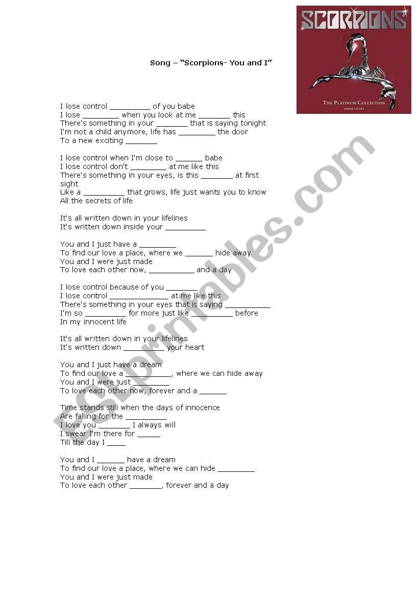 Lyrics You and I - Scorpions worksheet