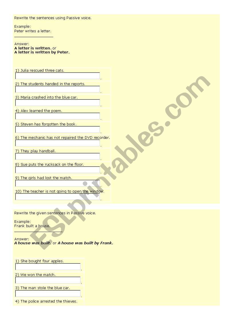 passive voice worksheet