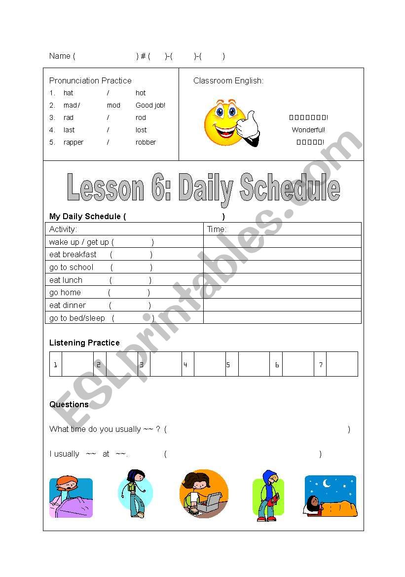 daily schedule worksheet