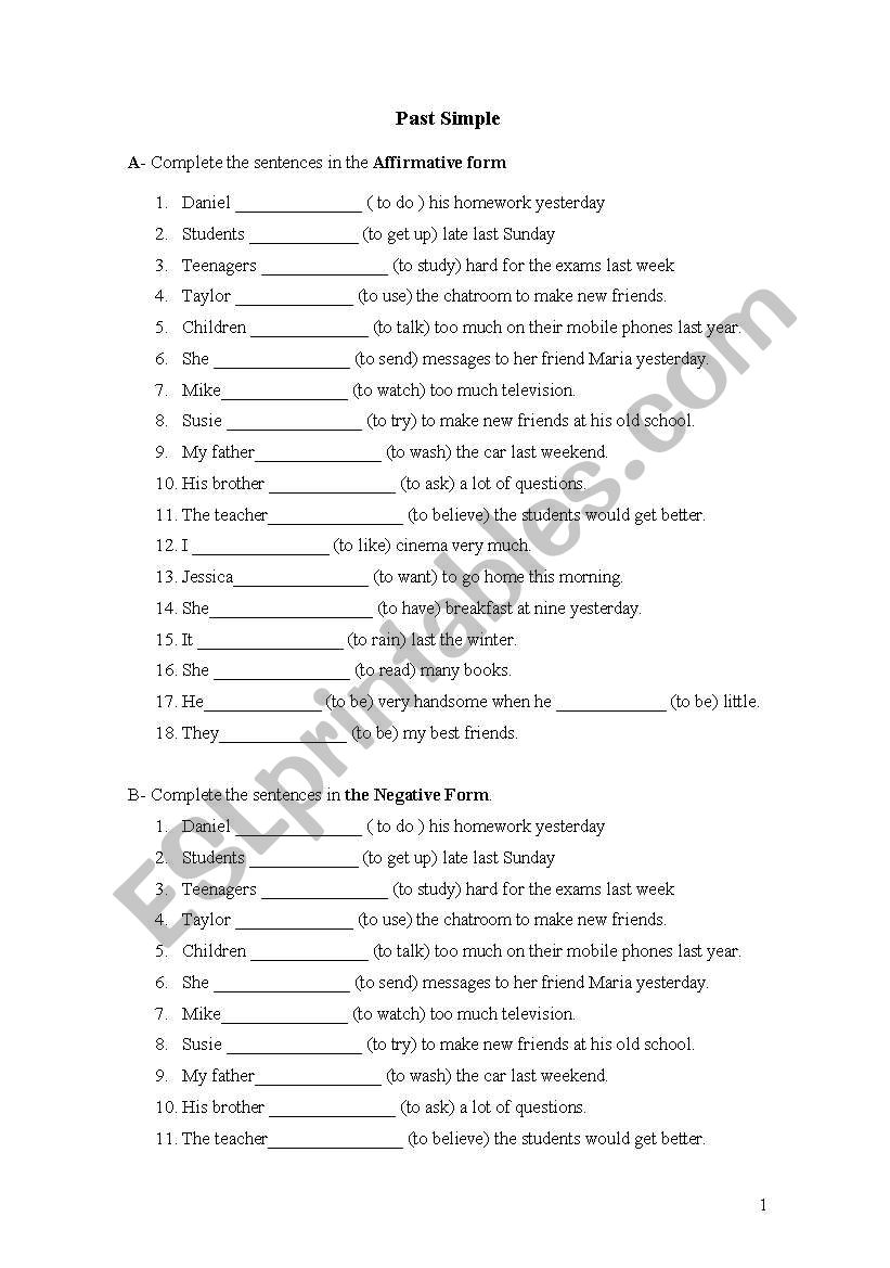 past simple worksheet