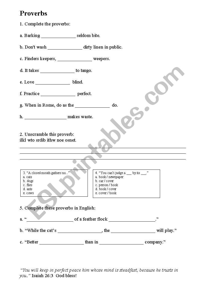 Proverbs exercises worksheet