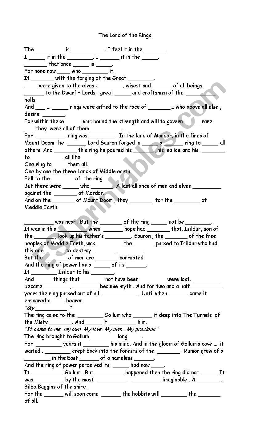 movie- The lord of the rings worksheet