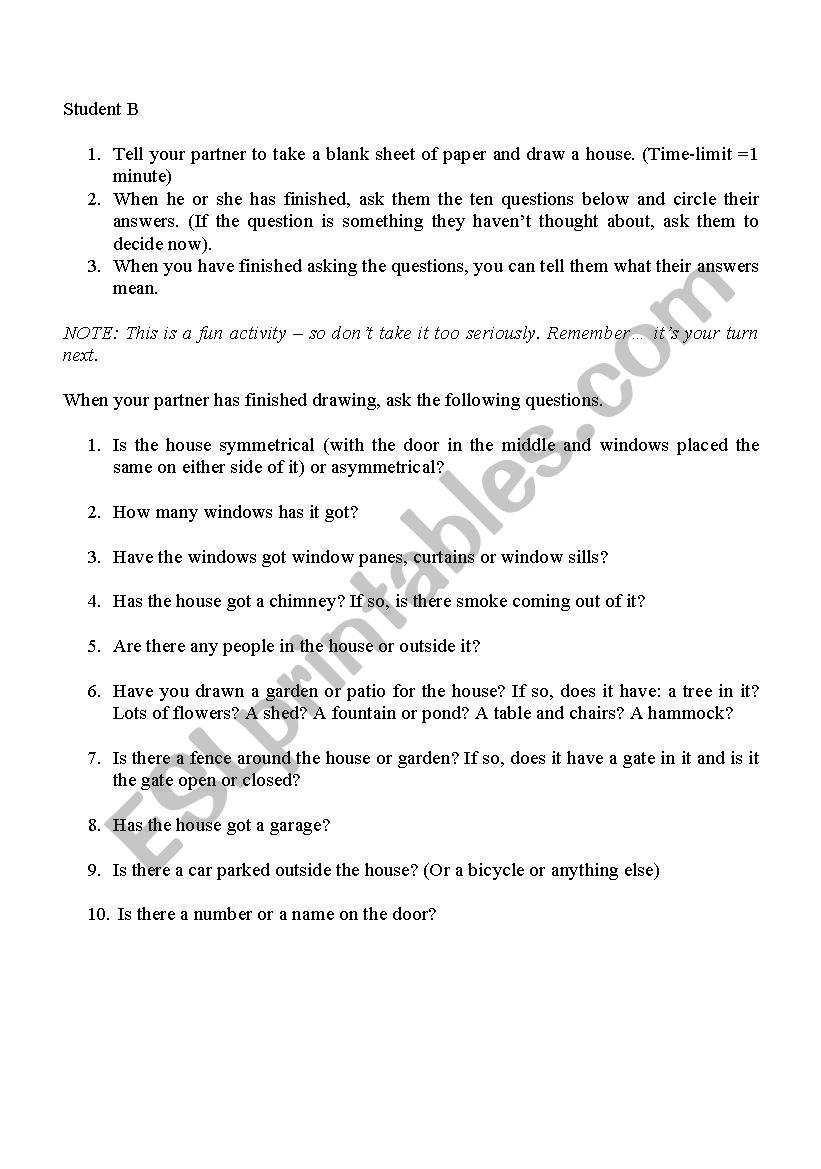 Draw and Discover Student B worksheet