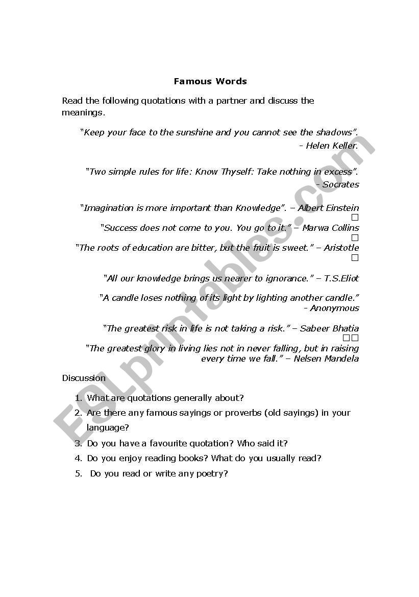 Famous Quotes worksheet