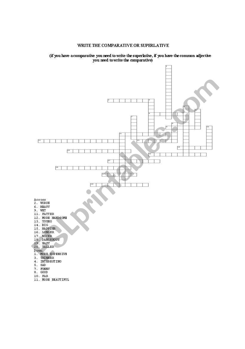 COMPARATIVES AND SUPERLATIVES CROSSWORD