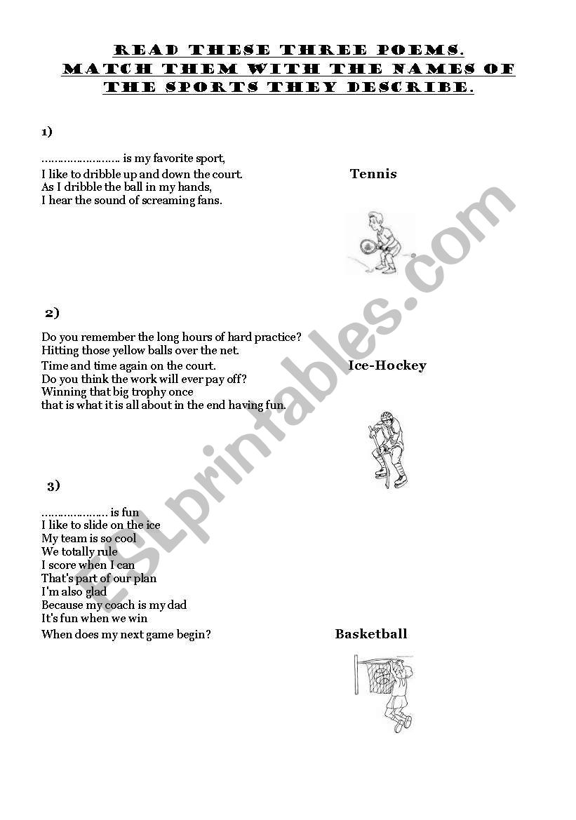 Sports poems worksheet