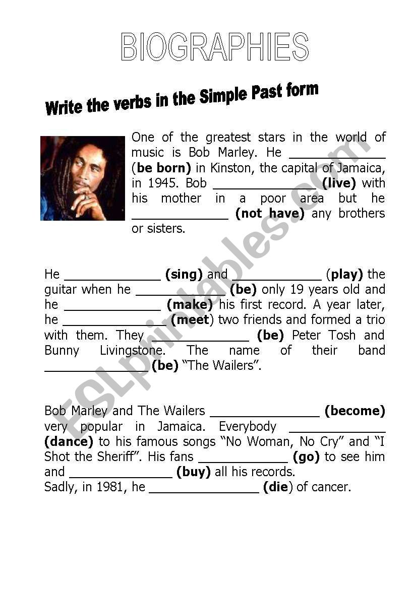 Biographies worksheet