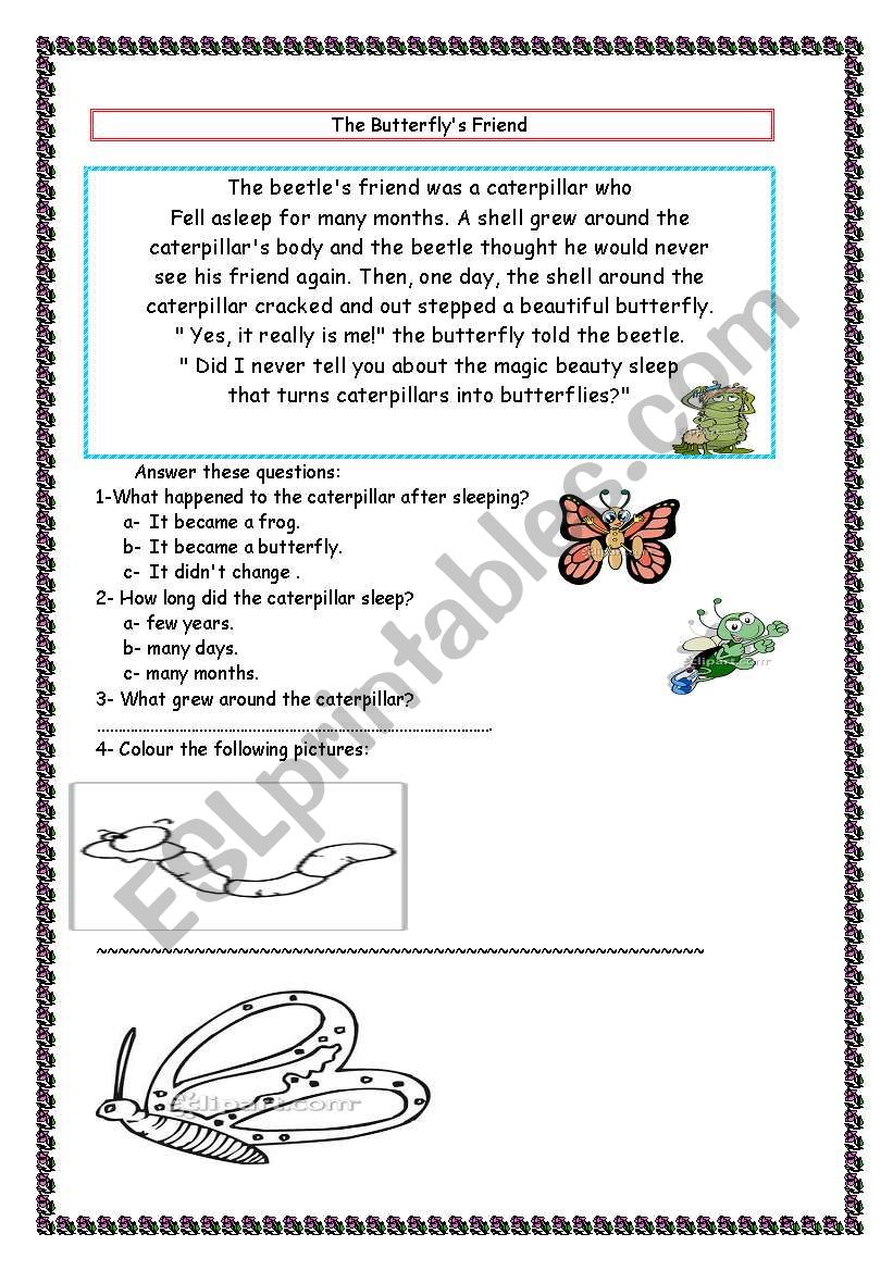 the butterfly story worksheet