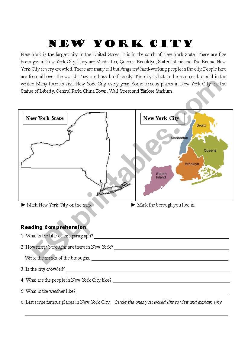 new york city worksheet