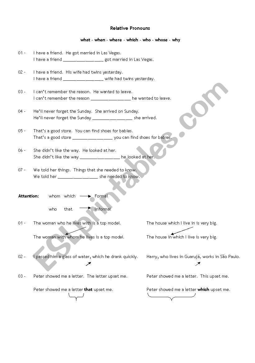 Relative Pronouns worksheet