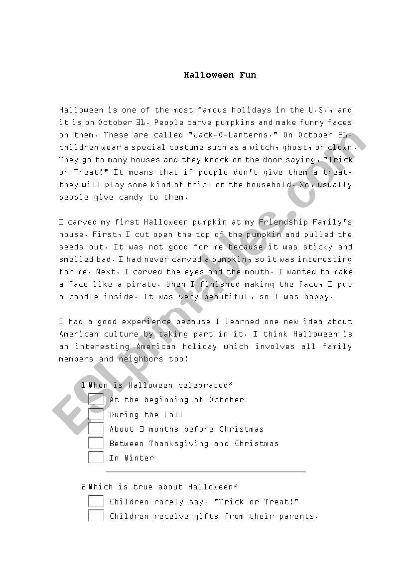 Halloween fun  worksheet