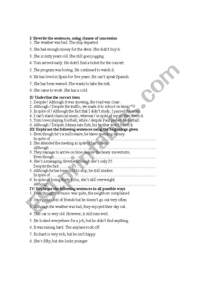 Clause of Concession worksheet