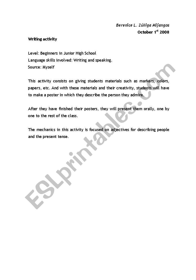 Writing and speaking activity worksheet