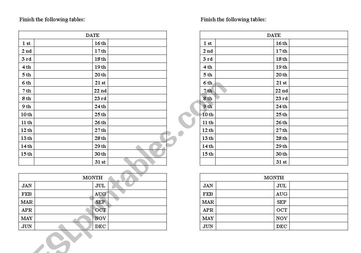 date-month practice worksheet
