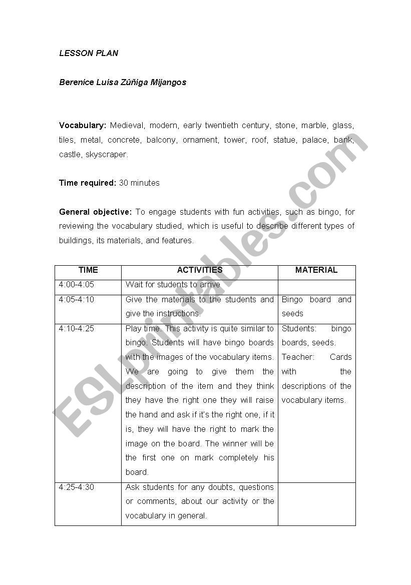 Consruction materials lesson plan