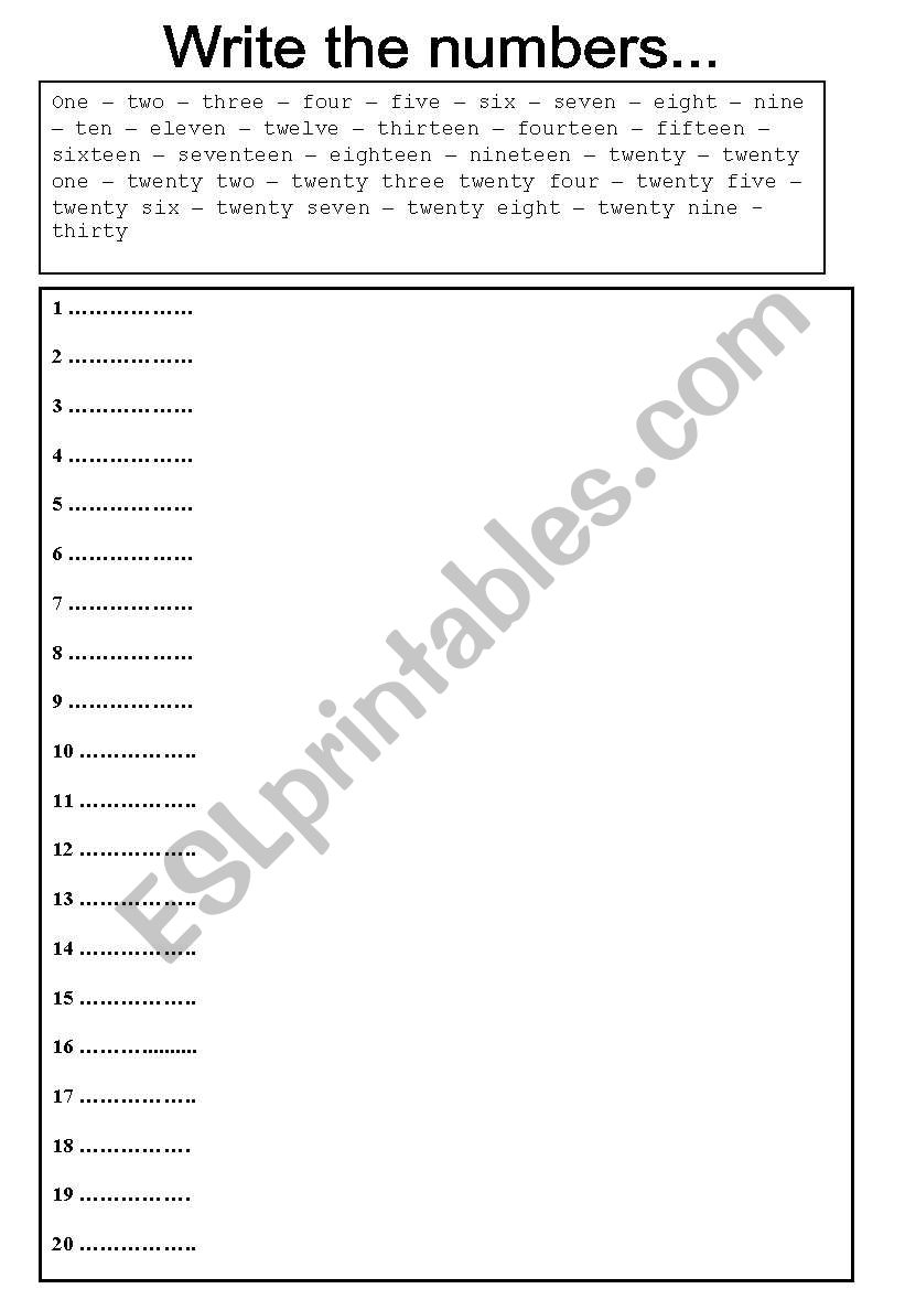 writing worksheet