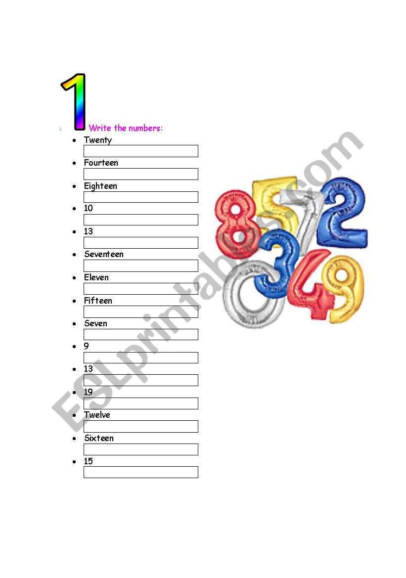 Numbers worksheet