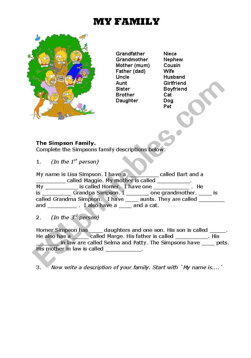 My Simpsons Family worksheet