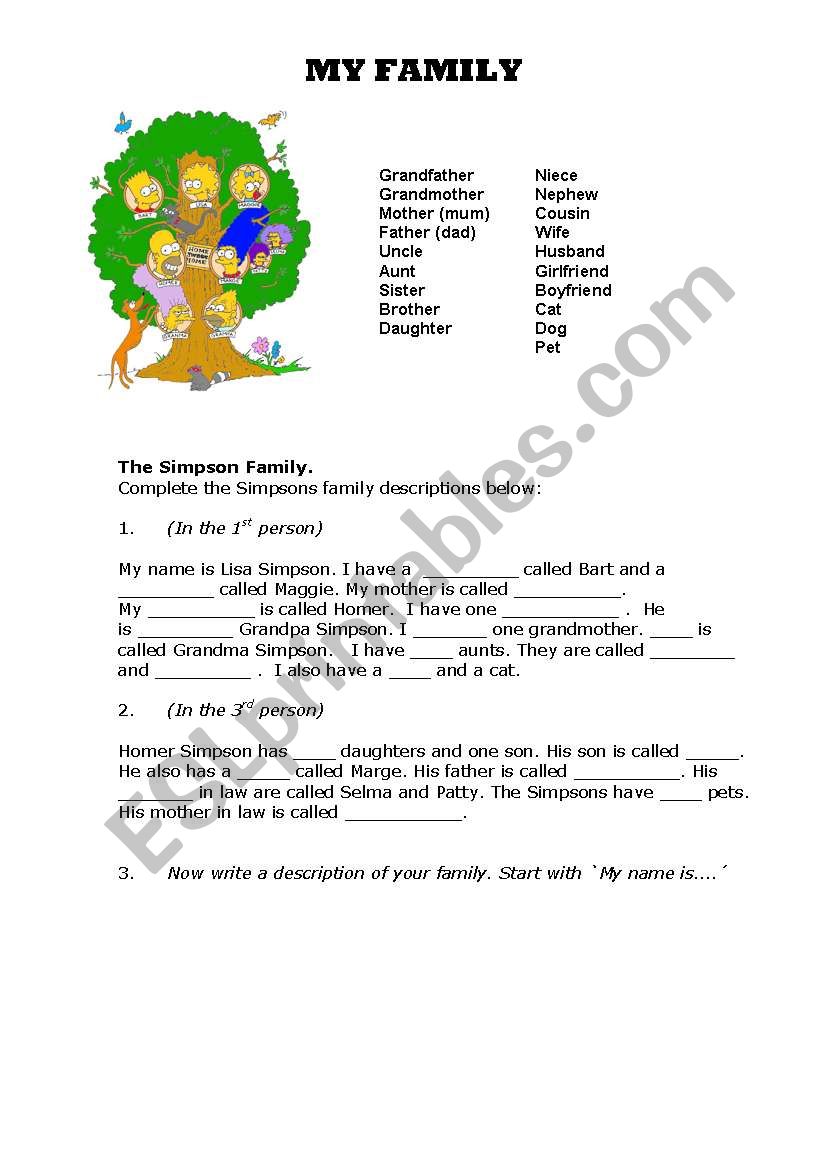 My Simpsons Family worksheet