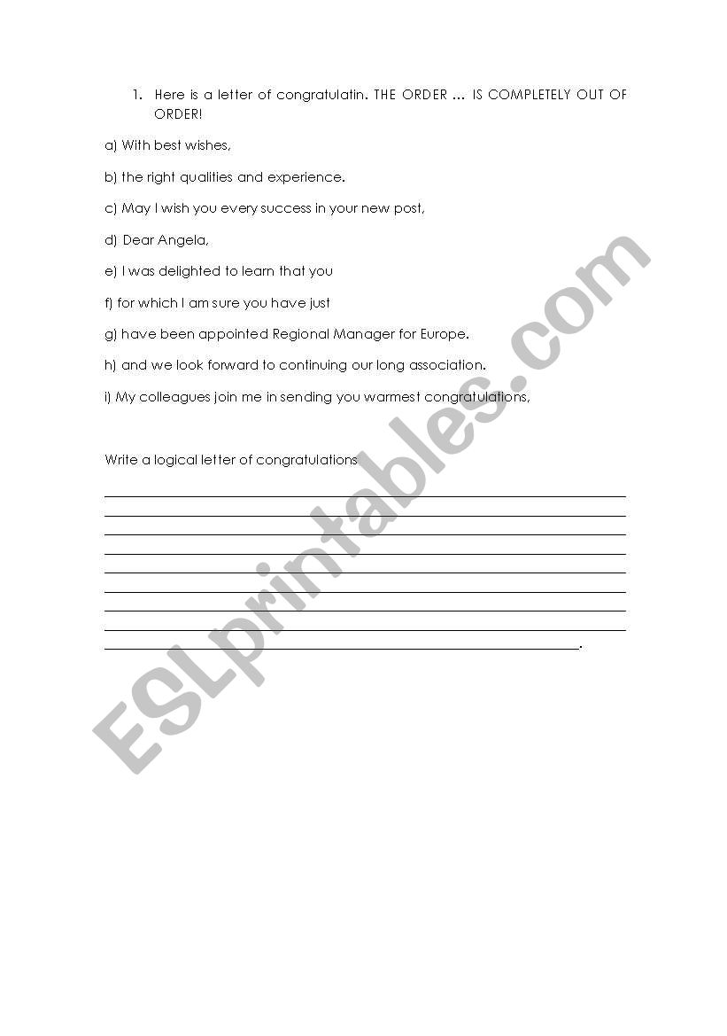 letter of congratulation worksheet